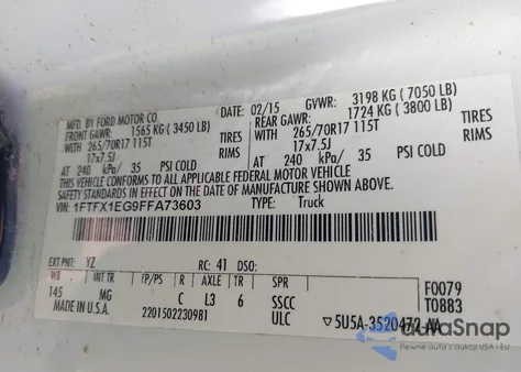 2015 Ford F-150 Xlt from USA, damaged, VIN 1FTFX1EG9FFA73603